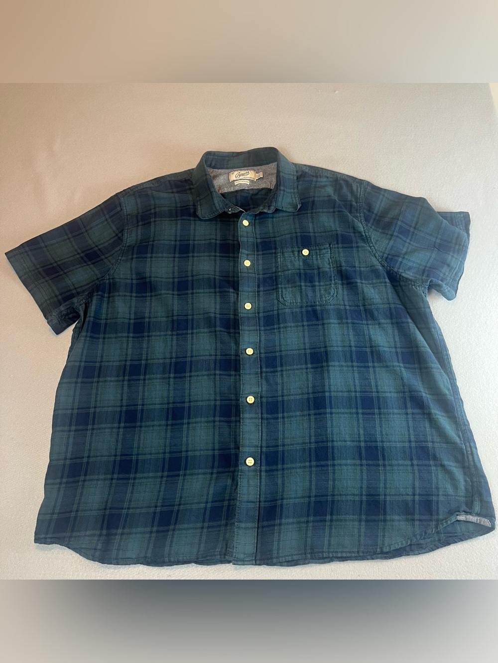 Grayers Clothiers Men's XXL Short Sleeve Plaid Flannel Shirt Green Blue